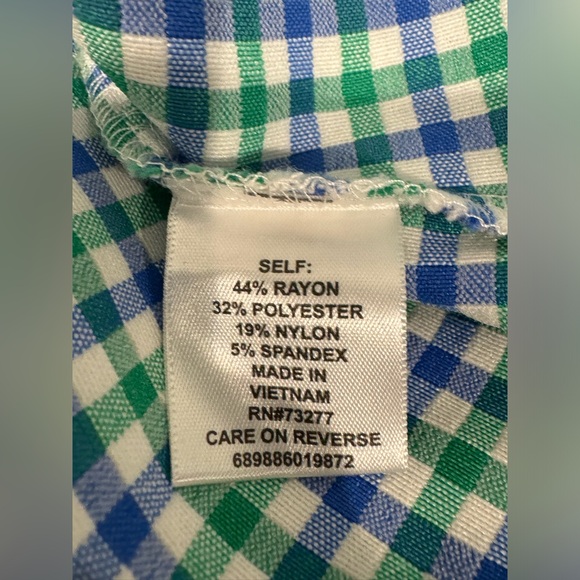 Elle Blue, Green, & White Gingham Print Midi Short Sleeve Dress Size M - Picture 15 of 16